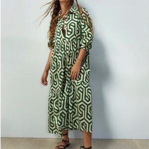 Zara Green Geometric Long Sleeve Dress